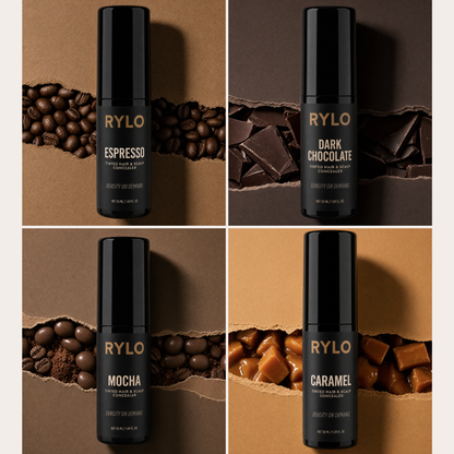 RYLO 4 shades — Espresso, Dark Chocolate, Mocha and Caramel tinted hair & scalp concealer