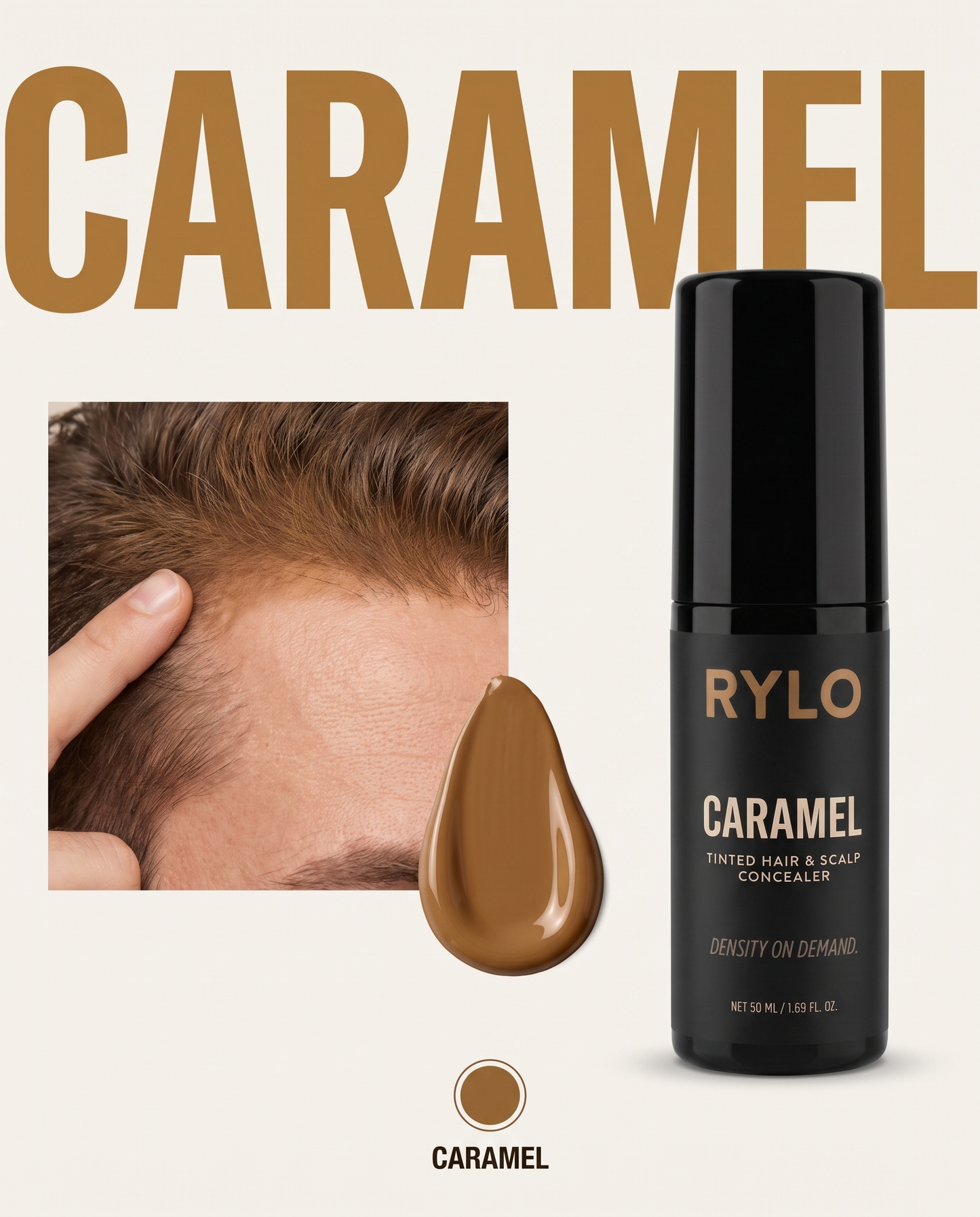 RYLO Caramel shade — tinted hair & scalp concealer for light brown hair