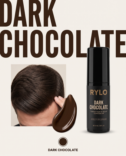RYLO Dark Chocolate shade — tinted hair & scalp concealer for dark brown hair