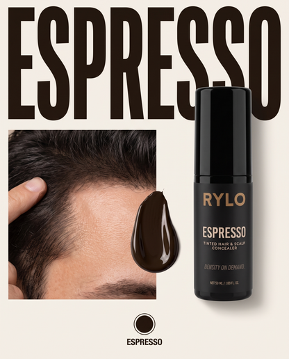 RYLO Espresso shade — tinted hair & scalp concealer for black hair