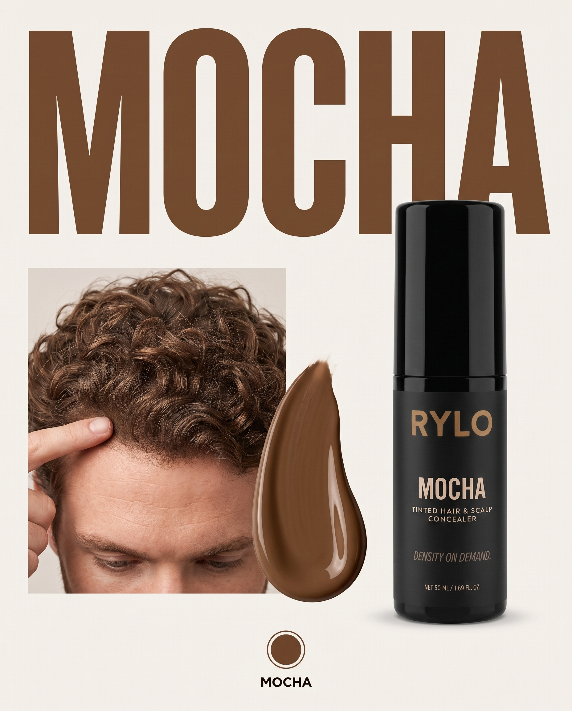 RYLO Mocha shade — tinted hair & scalp concealer for medium brown hair