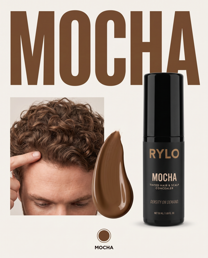 RYLO Mocha shade — tinted hair & scalp concealer for medium brown hair